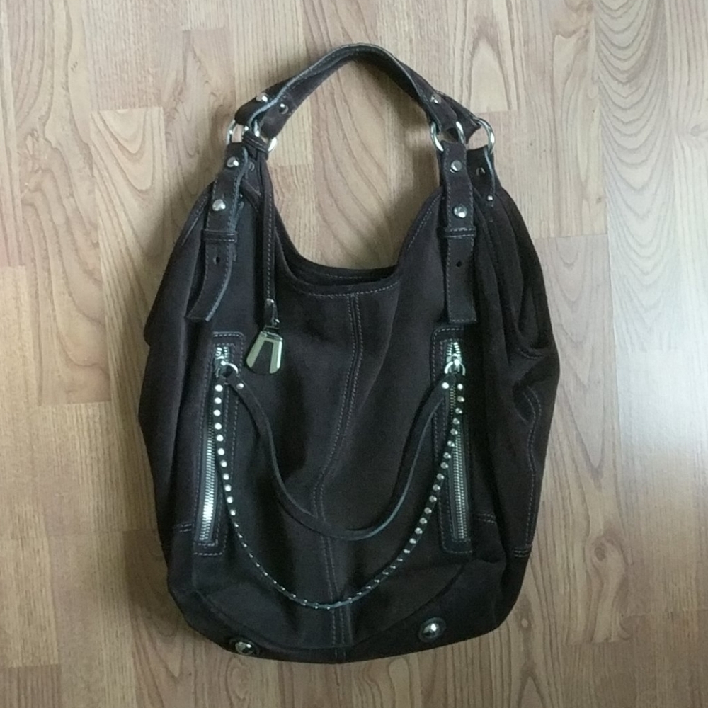 Via Repubblica Chocolate Brown Suede Hobo Bag